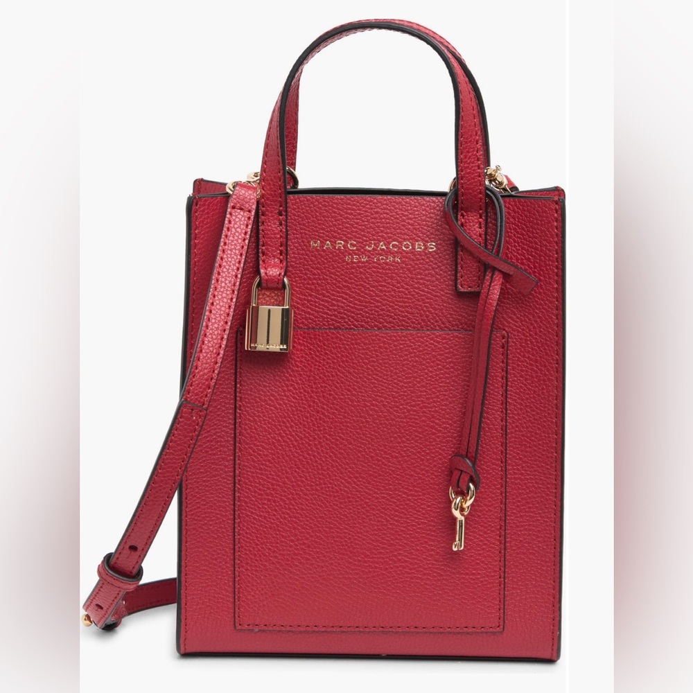 Marc Jacobs Micro Tote Leather Crossbody Bag Fire Red